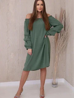 Španielske khaki šaty s ozdobnými rukávmi