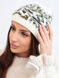Dámska zimná vlnená čiapka s nórskym vzorom K354 ecru+tmavo zelená