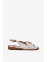 Sandały Damskie Na Płaskim Obcasie Z Ozdobą S.Barski KV51-002 Srebrne