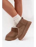 Śniegowce Damskie Na Platformie Ocieplane Futerkiem Khaki Vesirae