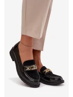 Lakierowane Mokasyny Damskie Ze Złotą Ozdobą S.Barski HY52-540 Czarne Lakierowane Mokasyny Damskie Ze Złotą Ozdobą S.Barski HY52-540 Czarne