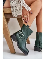 Zazoo Kožené členkové topánky s nízkym podpätkom Tmavo zelená Zazoo Kožené členkové topánky s nízkym podpätkom Tmavo zelená