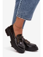 Dámske lakované mokasíny YL253 čierne - Diamantique