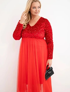 Dámske šaty Plus Size s flitrami a prímesou viskózy, červené