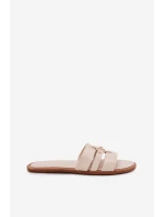 Płaskie Klapki Damskie Ze Złotym Detalem Beżowe Noroti