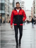 Pánska zimná bunda s kapucňou čierno-červená FashionStreet TX5100