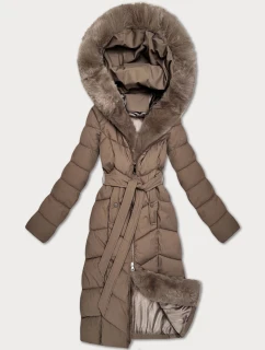 Dámska zimná bunda s kožušinou S'West dark beige (B8525-12)