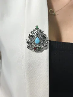 Brošňa XZ459-191 strieborná + modrá