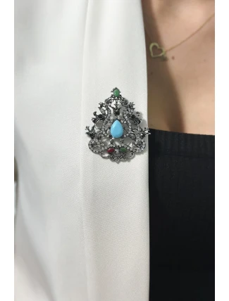 Brošňa XZ459-191 strieborná + modrá