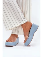 Klapki Damskie Z Transparentnym Paskiem Na Koturnie Jeansowe Meltiana