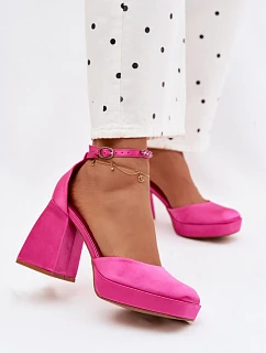 Sandály na podpatku s saténovým povrchem Fuksie Calistae