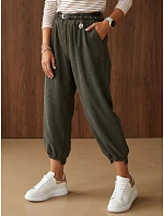 Dámske bavlnené manšestrové nohavice s opaskom, khaki, FashionStreet UY3172