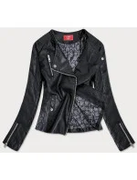 Čierna prešívaná bunda ramoneska z eko kože (Q-059)