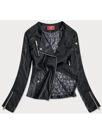 Čierna prešívaná bunda ramoneska z eko kože (Q-059)