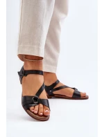 Zazoo 40182 Skórzane Sandały Damskie Czarne