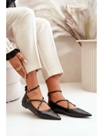 Baleriny Damskie Z Noskami W Szpic I Przeplatającymi Się Paskami Czarne Violra