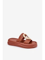 Klapki Damskie Na Platformie Ze Złotym Detalem Camel Ularinea