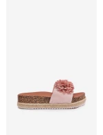 Klapki Damskie Na Platformie Z Ozdobnymi Kwiatkami Różowe Tessara