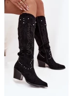 Damskie Kozaki Kowbojki Ze Zdobieniem Na Słupku Czarne Darella