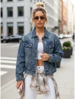 Dámska krátka džínsová bunda klasického strihu modrá FashionStreet TY5632