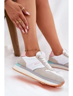 Zamszowe Sneakersy Damskie Big Star RR274A047 HI-POLY SYSTEM Beżowo-Białe