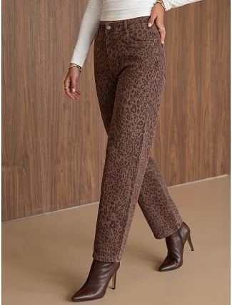 Dámske džínsy s balónovým strihom s hnedým leopardím vzorom FashionStreet UY3177 Dámske džínsy s balónovým strihom s hnedým leopardím vzorom FashionStreet UY3177