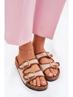 Materiałowe Klapki Damskie Na Korkowej Platformie Z Klamrami Camel Osoffe