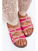 Szydełkowe Klapki Damskie Ze Złotymi Klamrami Fuksja Fenira