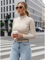 FashionStreet BY1561 dámska mikina na zips so stojačikom béžová