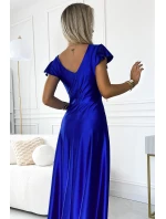 411-11 CRYSTAL saténové dlhé šaty s výstrihom - CHABRERA