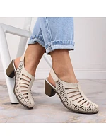 Kožené sandále na podpätku Rieker W RKR49B beige Kožené sandále na podpätku Rieker W RKR49B beige