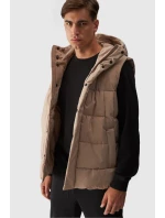 Bezrękawnik Puchowy Męski Z Kapturem 4FWAW24TVJAM144-83S Beżowy