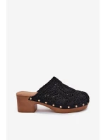 Szydełkowe Klapki Damskie Na Obcasie Czarne Senevia