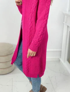 Sveter Cardigan kockovaný kockovaný fuchsiový