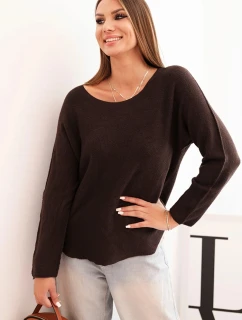 Dámsky viskózový sveter s dlhými rukávmi a okrúhlym výstrihom hnedej farby