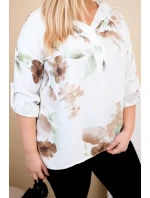 Dámska blúzka z viskózy v nadmernej veľkosti s kapucňou a kvetinovým vzorom biela