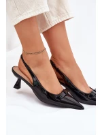 Lakierowane Sandały Na Szpilce Z Kokardką Czarne Naylna