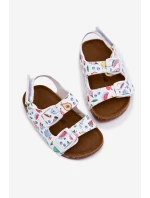 Dziecięce Sandałki Na Korkowej Podeszwie Z Klamrami Owoce Białe Thessa