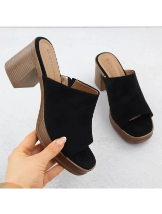 Dámske semišové žabky na ihličkách čierne Potocki 54309