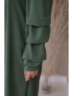 Španielske khaki šaty s ozdobnými rukávmi