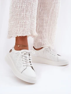 Skórzane Sneakersy Damskie Na Platformie Vinceza 88018 Białe
