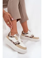 Damskie Sneakersy Na Platformie Big Star SS274357 Panterka Biało-Beżowe