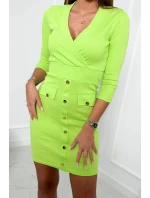 Rebrované šaty s ozdobnými gombíkmi svetlo zelené