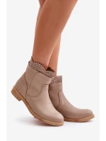 Niskie Botki Damskie Na Płaskim Obcasie Skórzane Lewski 3624 Beżowe