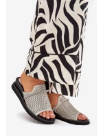 Klapki Damskie Na Koturnie Z Ozdobnym Paseczkiem Srebrne Teriwes