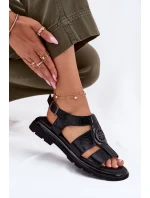 Skórzane Sandały Damskie Lakierowane Z Ozdobnym Detalem Artiker 56C0691 Czarne