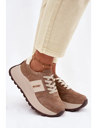 Dámské tenisky na platformě z přírodního semiše tmavě béžové Rosinae