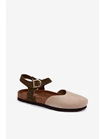 Dámske semišové kožené sandále s uzavretou špičkou Maciejka H7365-04 beige