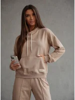 Béžová dámska tepláková súprava - mikina so stojačikom a nohavice (82162) Béžová dámska tepláková súprava - mikina so stojačikom a nohavice (82162)