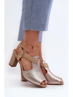 Sandały Damskie Na Słupku Z Eko Skóry Złote Queenmarie